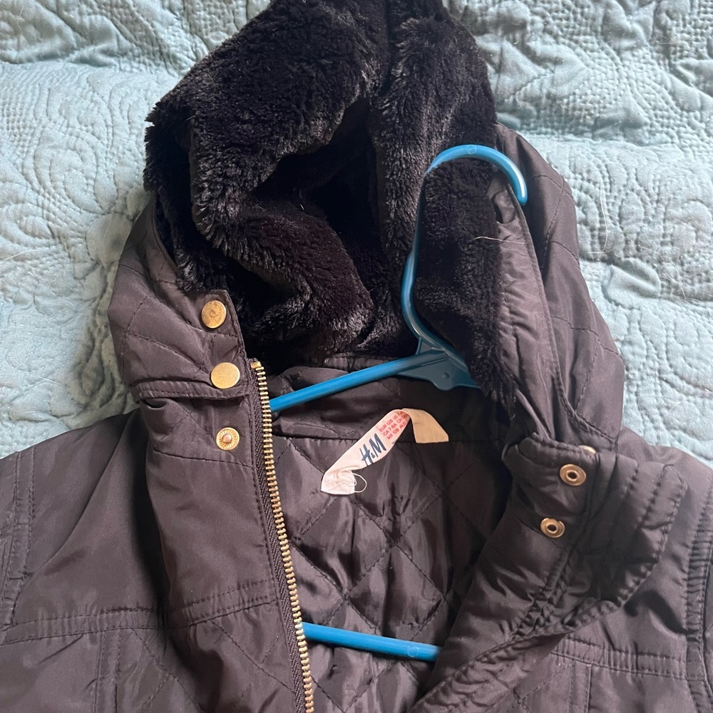 H&M Kids Black Puffer Jacket with Faux Fur Hood